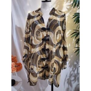 Maggie Barnes Chinese Knot Button Sparkle Geo Swirl Sheer Blouse Womens Size 4X